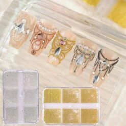 No Brand 6 Grids Round Stainless Steel Beads Nail Decoration