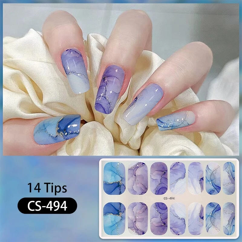 No Brand 14 Tips Purple Marble Pattern Glitter Full Cover Nail Stickers CS-494 1 No Brand 14 Tips Purple Marble Pattern Glitter Full Cover Nail Stickers CS-494