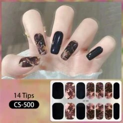 No Brand 14 Tips Brown Marble Pattern Glitter Full Cover Nail Stickers CS-500