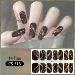 No Brand 14 Tips Brown Marble Pattern Glitter Full Cover Nail Stickers CS-513
