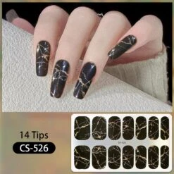 No Brand 14 Tips Black Marble Pattern Glitter Full Cover Nail Stickers CS-526