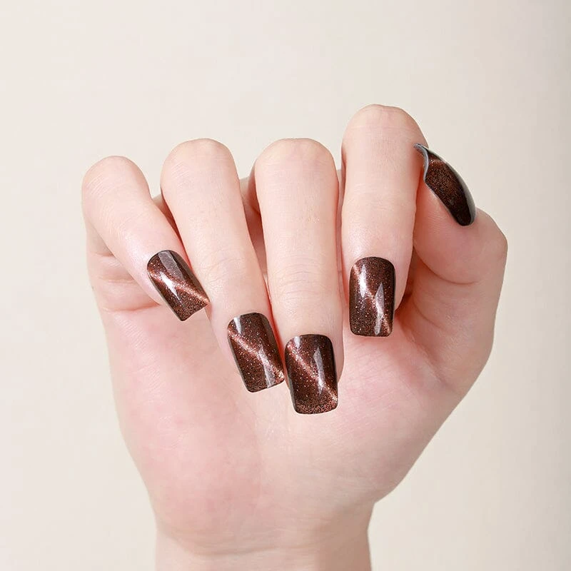 No Brand 16 Tips Brown Glitter Full Cover Nail Stickers Cat Magnetic Eye Pattern ZE-0691 2 No Brand 16 Tips Brown Glitter Full Cover Nail Stickers Cat Magnetic Eye Pattern ZE-0691 - Image 2