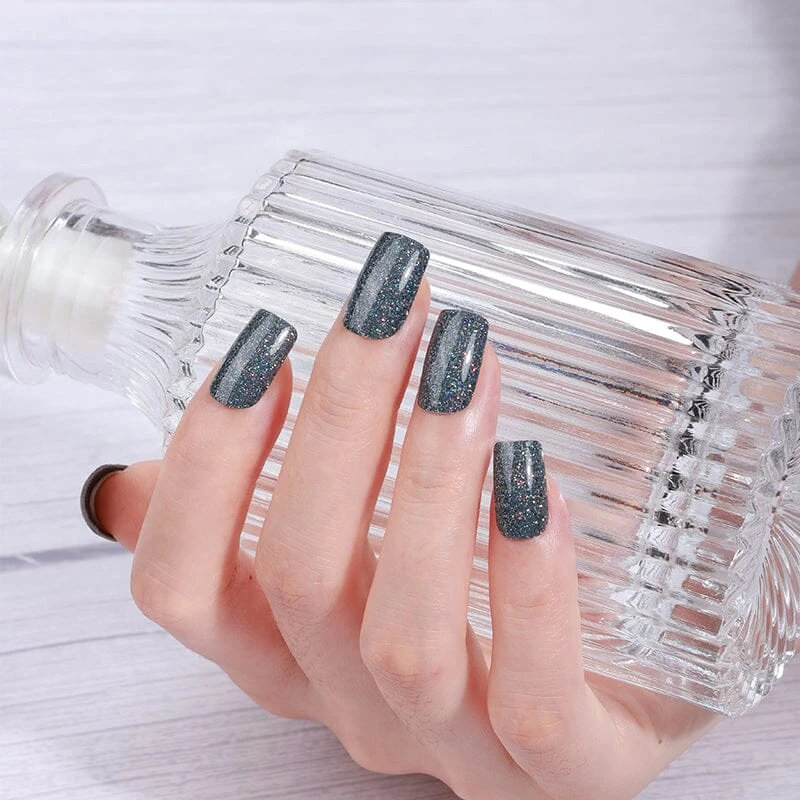 No Brand 16 Tips Grey Glitter Full Cover Nail Stickers ZE-0699 2 No Brand 16 Tips Grey Glitter Full Cover Nail Stickers ZE-0699 - Image 2