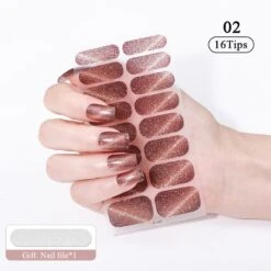 No Brand 16 Tips Rose Gold Glitter Full Cover Nail Stickers Cat Magnetic Eye Pattern ZE-0693