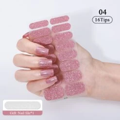 No Brand 16 Tips Pink Glitter Full Cover Nail Stickers ZE-0703