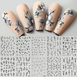 No Brand 10pcs Black White Ink Glitter Flowers Nail Stickers