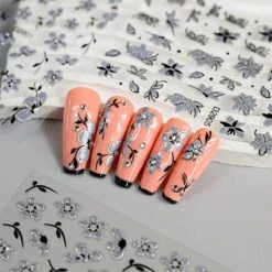No Brand 10pcs Black White Ink Glitter Flowers Nail Stickers -Born Pretty Salon 61046 ZHU 10
