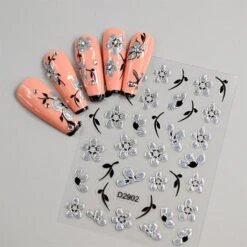 No Brand 10pcs Black White Ink Glitter Flowers Nail Stickers -Born Pretty Salon 61046 ZHU 11