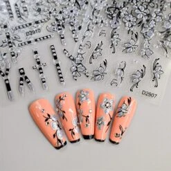 No Brand 10pcs Black White Ink Glitter Flowers Nail Stickers -Born Pretty Salon 61046 ZHU 12
