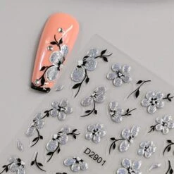 No Brand 10pcs Black White Ink Glitter Flowers Nail Stickers -Born Pretty Salon 61046 ZHU 13