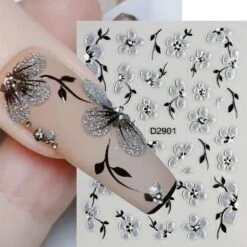 No Brand 10pcs Black White Ink Glitter Flowers Nail Stickers -Born Pretty Salon 61046 ZHU 4