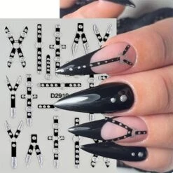 No Brand 10pcs Black White Ink Glitter Flowers Nail Stickers -Born Pretty Salon 61046 ZHU 6