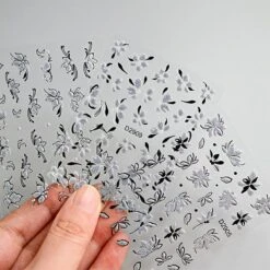 No Brand 10pcs Black White Ink Glitter Flowers Nail Stickers -Born Pretty Salon 61046 ZHU 8