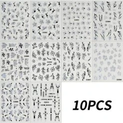 No Brand 10pcs Black White Ink Glitter Flowers Nail Stickers -Born Pretty Salon 61046 ZHU 9