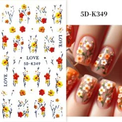 No Brand White Yellow Daisy Flowers 5D Nail Stickers 5D-K349