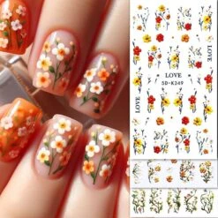 No Brand White Yellow Daisy Flowers 5D Nail Stickers 5D-K350 -Born Pretty Salon 61055 ZHU 3 1