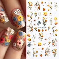 No Brand White Yellow Daisy Flowers 5D Nail Stickers 5D-K349 -Born Pretty Salon 61055 ZHU 5