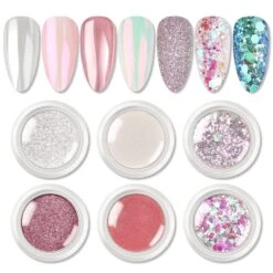 6 Boxes Chrome Nail Art Powder Kit Metallic Pearly Reflective Mixed