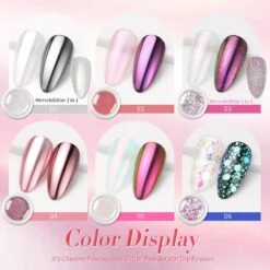 6 Boxes Chrome Nail Art Powder Kit Metallic Pearly Reflective Mixed -Born Pretty Salon 61121 ZI 1