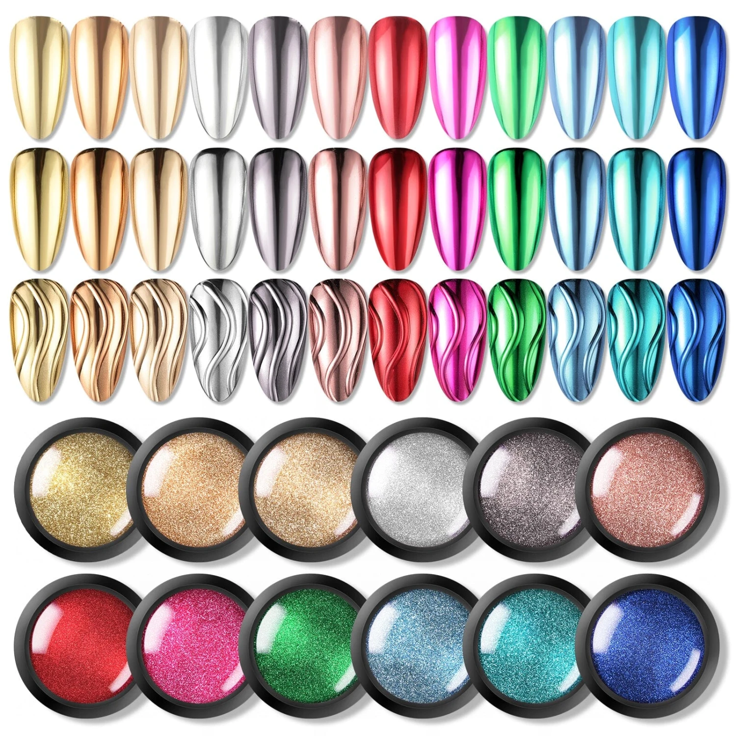 12 Boxes Chrome Metallic Nail Art Powder Kit 1 12 Boxes Chrome Metallic Nail Art Powder Kit