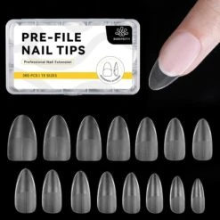 300pcs 15 Sizes Almond False Nail Tips Full Cover Half Matte Nails