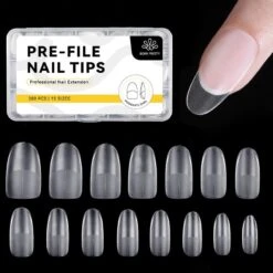 300pcs 15 Sizes Oval False Nail Tips Full Cover Half Matte Nails