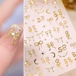No Brand Gold Red White Bowknot Embossment 5D Nail Stickers -Born Pretty Salon 61158 ZHU 10