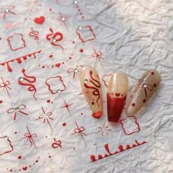 No Brand Gold Red White Bowknot Embossment 5D Nail Stickers -Born Pretty Salon 61158 ZHU 19