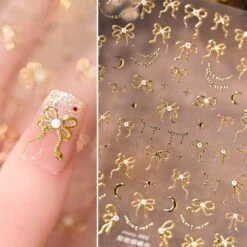 No Brand Gold Red White Bowknot Embossment 5D Nail Stickers -Born Pretty Salon 61158 ZHU 3