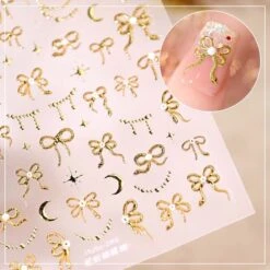 No Brand Gold Red White Bowknot Embossment 5D Nail Stickers -Born Pretty Salon 61158 ZHU 4