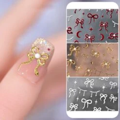 No Brand Gold Red White Bowknot Embossment 5D Nail Stickers