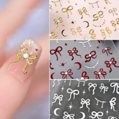 No Brand Gold Red White Bowknot Embossment 5D Nail Stickers -Born Pretty Salon 61158 ZHU 9
