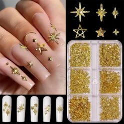 No Brand 6 Grids Metal Star Rivet 3D Nail Decorations