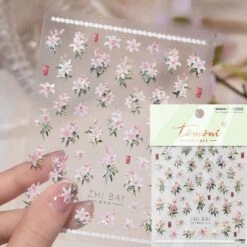No Brand Spring Pink White Lily Flowers 5D Nail Sticker -Born Pretty Salon 61250 SXA 4