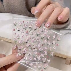 No Brand Spring Pink White Lily Flowers 5D Nail Sticker -Born Pretty Salon 61250 ZHU 4