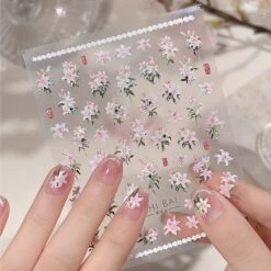 No Brand Spring Pink White Lily Flowers 5D Nail Sticker -Born Pretty Salon 61250 ZHU 5