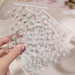No Brand Spring Pink White Lily Flowers 5D Nail Sticker -Born Pretty Salon 61250 ZHU 7