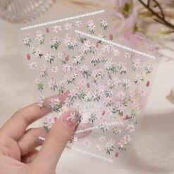 No Brand Spring Pink White Lily Flowers 5D Nail Sticker -Born Pretty Salon 61250 ZHU 8