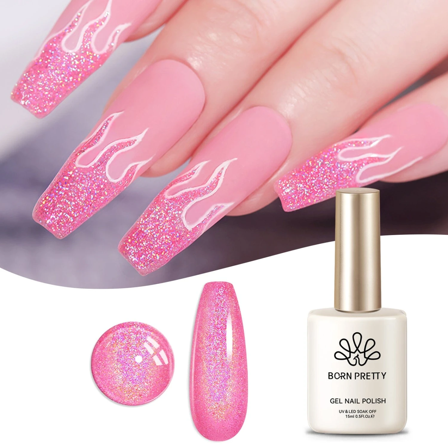 Pink Holo Glitter Gel Polish LS02 City Charm 15ml 1 Pink Holo Glitter Gel Polish LS02 City Charm 15ml