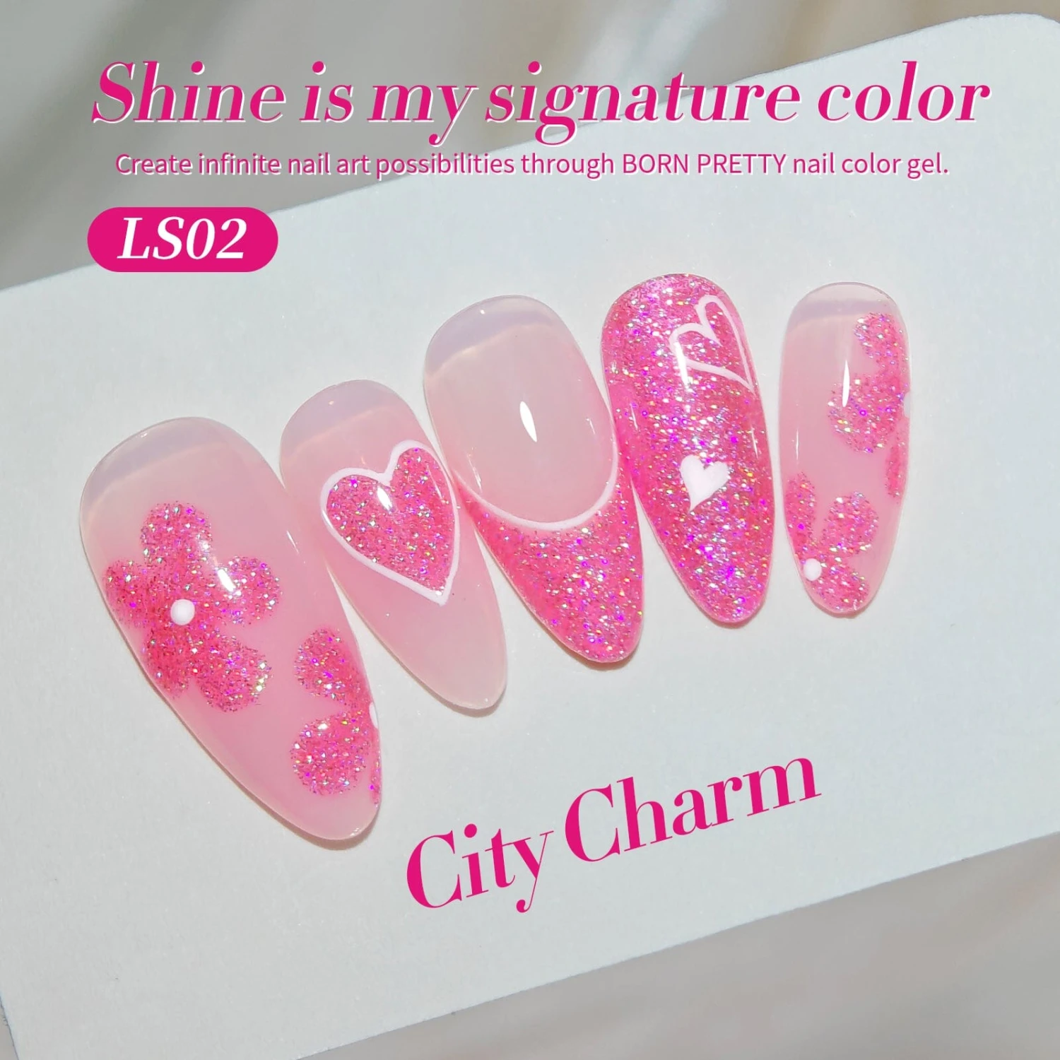 Pink Holo Glitter Gel Polish LS02 City Charm 15ml 2 Pink Holo Glitter Gel Polish LS02 City Charm 15ml - Image 2