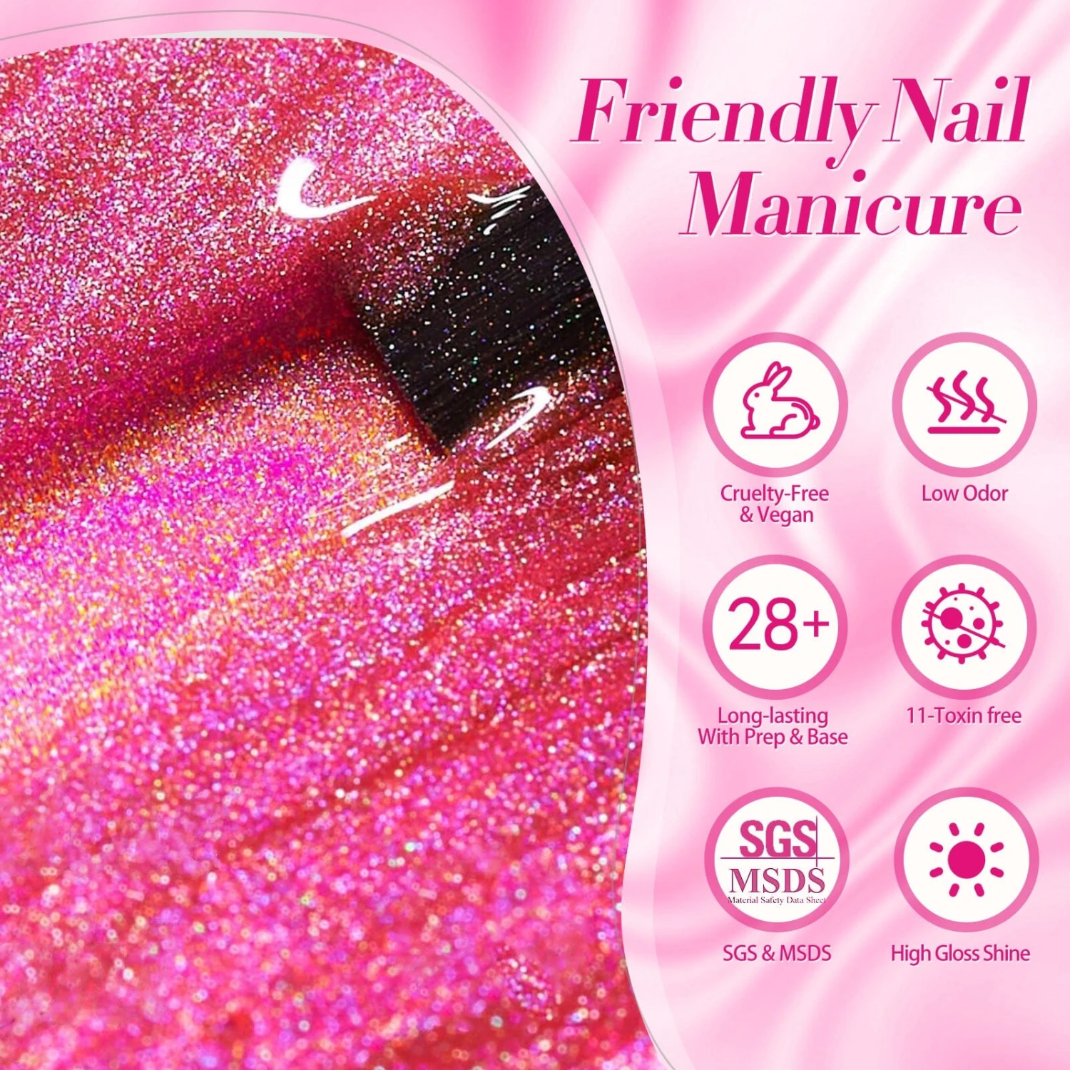 Pink Holo Glitter Gel Polish LS02 City Charm 15ml 5 Pink Holo Glitter Gel Polish LS02 City Charm 15ml - Image 5