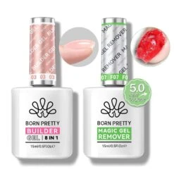 2 Bottles Set Magic Gel Remover With Nude 8 In 1 Builder Gel 15ml