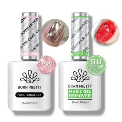 2 Bottles Set Magic Gel Remover With Chrome Powder Top Coat 15ml