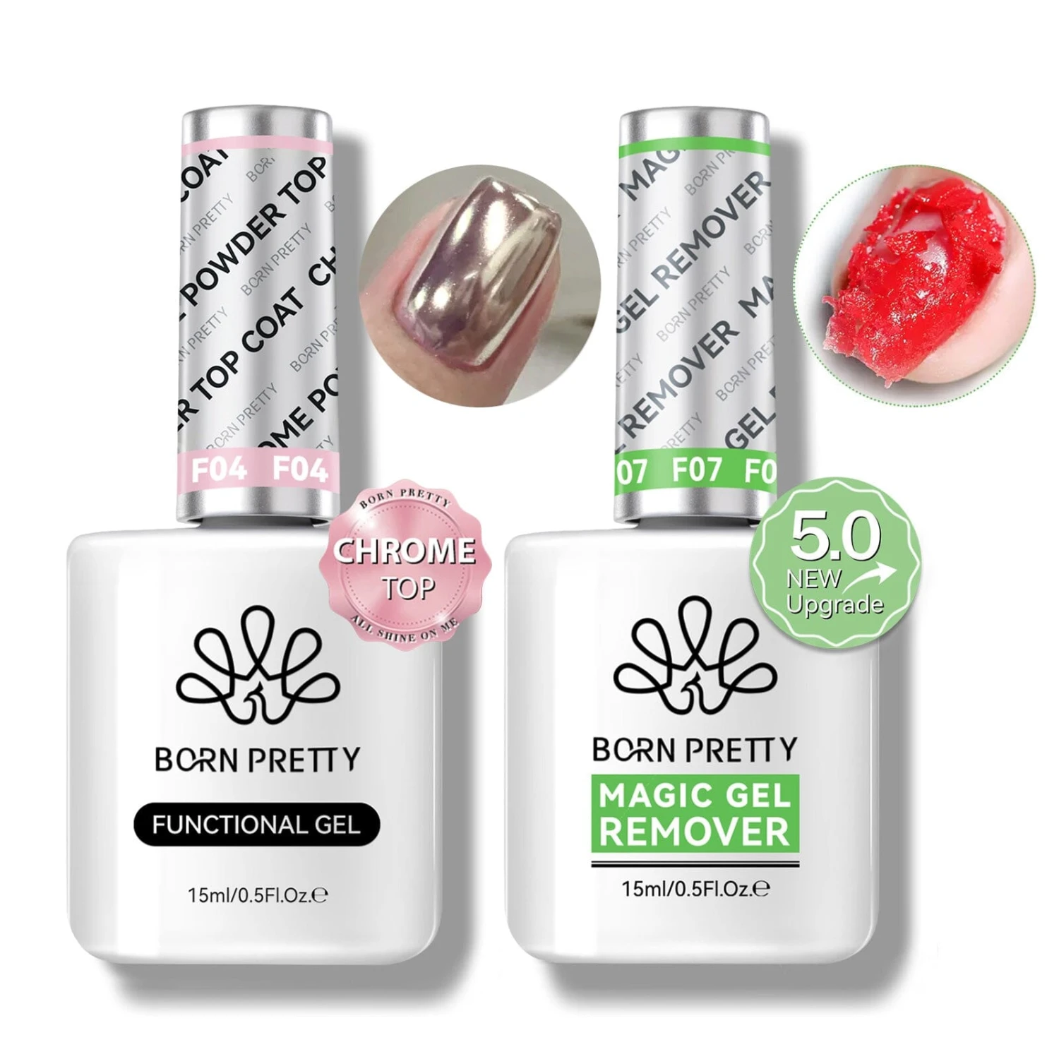 2 Bottles Set Magic Gel Remover With Chrome Powder Top Coat 15ml 1 2 Bottles Set Magic Gel Remover With Chrome Powder Top Coat 15ml