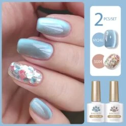 2 Bottles Gel Polish Set #10 Cat Magnetic Gel & Glitter Gel 10ml
