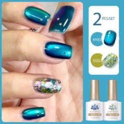 2 Bottles Gel Polish Set #20 Cat Magnetic Gel & Glitter Gel 10ml