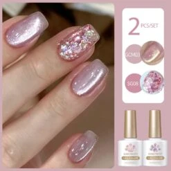 2 Bottles Gel Polish Set #05 Cat Magnetic Gel & Glitter Gel 10ml