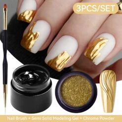 3pcs Set (Semi Solid Molding Gel, Chrome Powder, Nail Brush) -Born Pretty Salon 61637 SXA 1