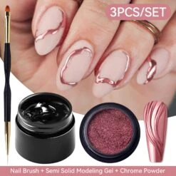 3pcs Set (Semi Solid Molding Gel, Chrome Powder, Nail Brush) -Born Pretty Salon 61637 SXA 3