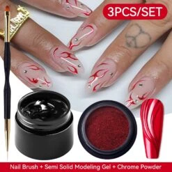 3pcs Set (Semi Solid Molding Gel, Chrome Powder, Nail Brush) -Born Pretty Salon 61637 SXA 4